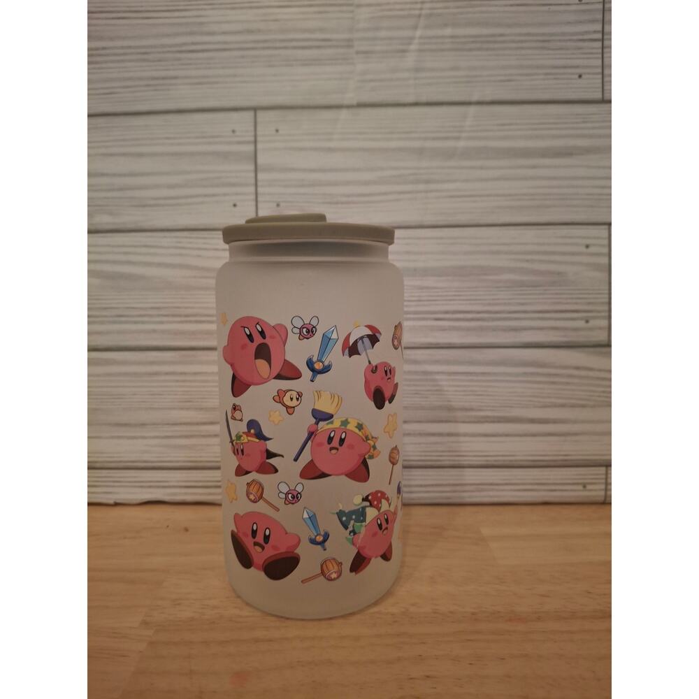 Kirby Libby Glass Cup Tumbler Beer Can Drinkware 18oz Handcrafted